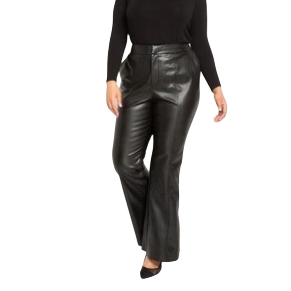Eloquii Plus Size 26 Black Faux Leather‎ Bootcut Pants Trousers